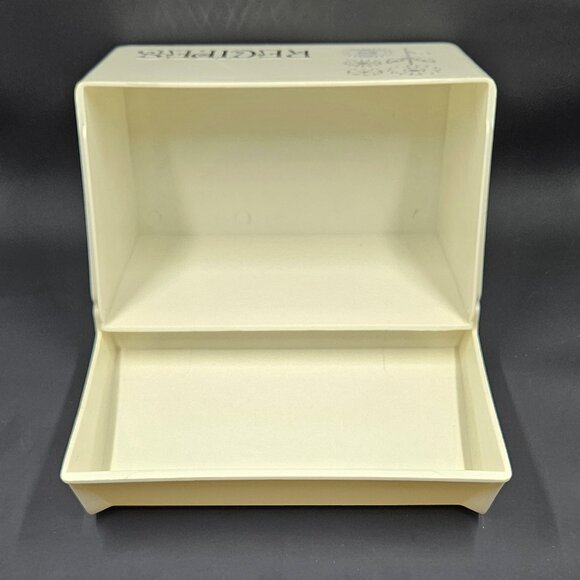VTG 1970s Retro Flowers Beige Plastic Flip top Recipe Card Box ✨HP✨ - Picture 6 of 7